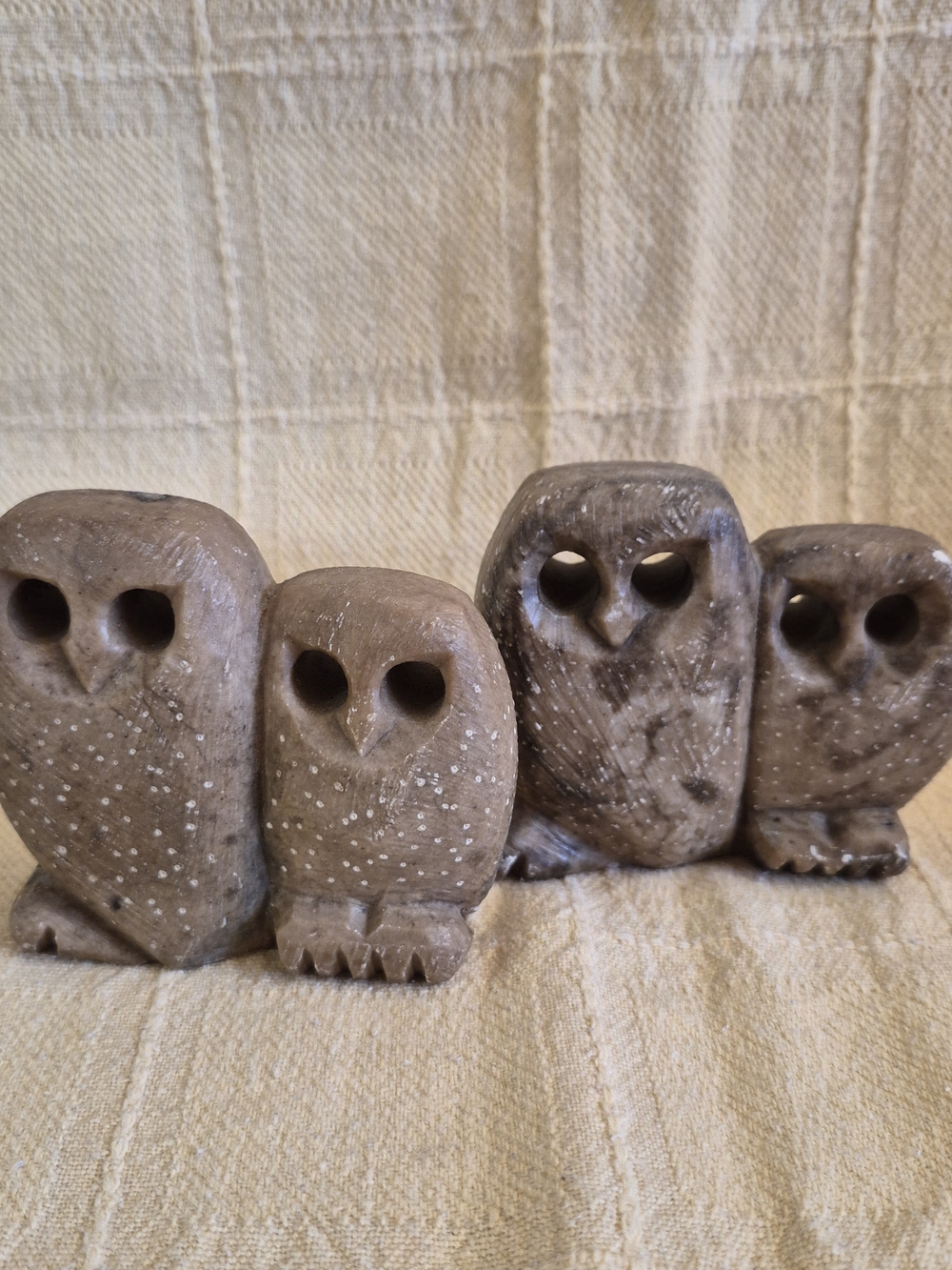 Vintage Russian Stone Carved Owl Sculpture Paperweight - A Pair